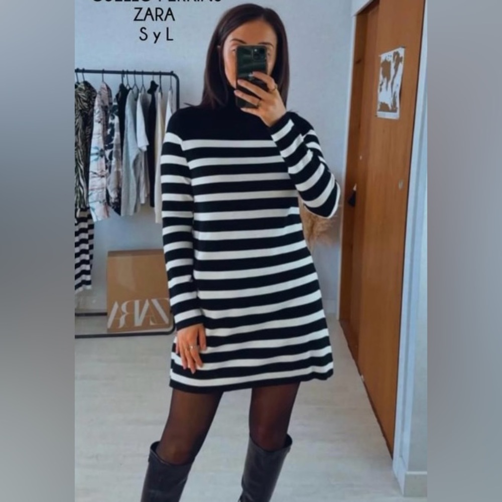 ZARA BLOGGERS’ FAVORITE STRIPED MOCK NECK KNIT DRESS